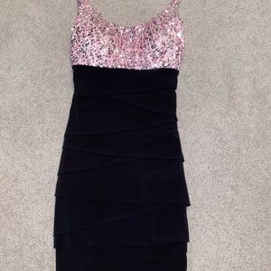 Pink and Black Pencil Dress (mid-thigh length)